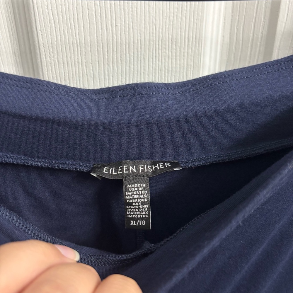 Eileen Fisher Pull On Stretchy Wide Leg Pants Navy Blue Flowy XL - Picture 2 of 5